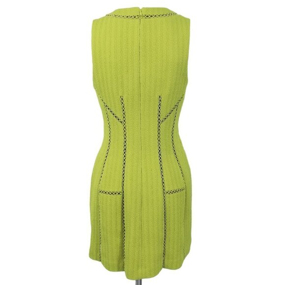 Rebecca Taylor Chartreuse Lattice Nude Illusion Dress Size 4 Green Sheath Lined - Picture 9 of 12